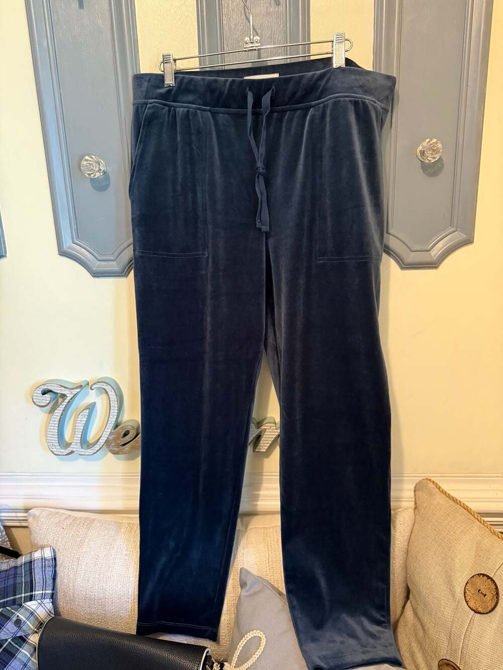 Lou & Grey for Loft Navy Blue Velour Drawstring Lounge Pants
